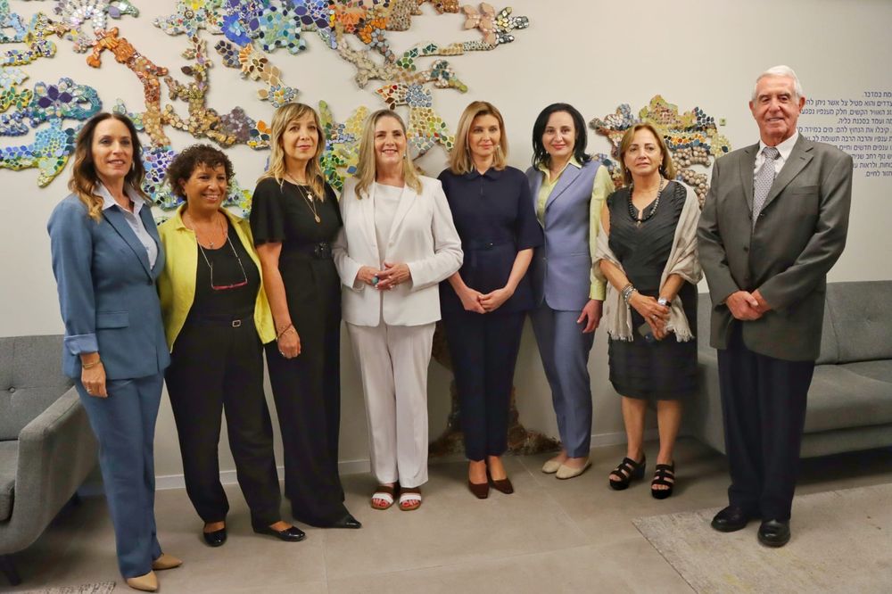 Israel's First Lady Michal Herzog (C-Left) with her Ukrainian counterpart Olena Zelensky (C-Right), at the Sheba Medical Center in Israel.