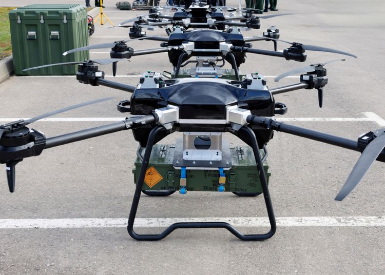This photo released by the Russian Defense Ministry Press Service Saturday, April 20, 2024, shows unmanned aerial vehicles