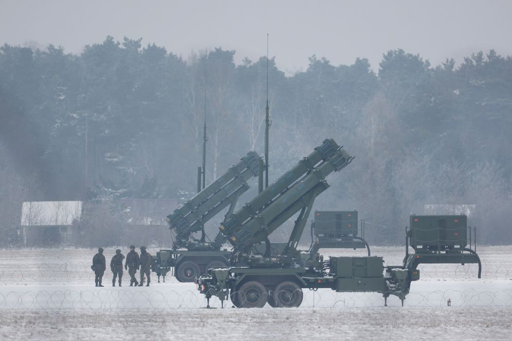 FILE - Patriot missile launchers acquired from the U.S. last year are seen deployed in Warsaw, Poland, on Feb. 6, 2023