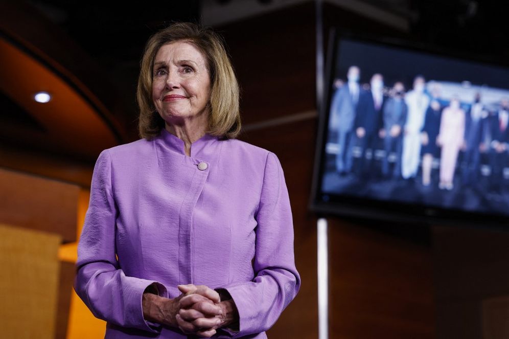 US House Speaker Nancy Pelosi attends a press conference in the US Capitol Building on August 10, 2022 in Washington, DC, USA.