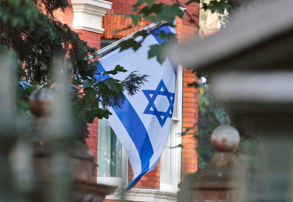 (AP Photo/Frank Augstein) An Israel flag hangs in front of the Israeli Embassy as a reaction to the death of former Israeli Prime Minister Shimon Peres, in London, Wednesday, Sept. 28, 2016. Peres, a former Israeli president and prime minister, whose life story mirrored that of the Jewish state and who was celebrated around the world as a Nobel Prize-winning visionary who pushed his country toward peace, died early Wednesday. He was 93.