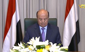 This image grab taken from Yemen TV early on April 7, 2022 shows then Yemeni President Abedrabbo Mansour Hadi during a televised speech.