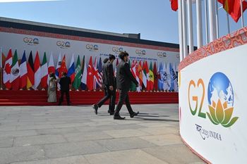 Delegates arrive at the venue in Bengaluru, India where this year's G-20 summit is held.