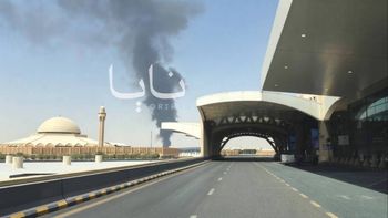 Flames and a large plume of black smoke were seen rising near Riyadh airport, eyewitnesses report