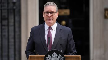 Britain's Prime Minister Keir Starmer speaks to the media outside 10 Downing Street in London, Monday, June 22, 2026
