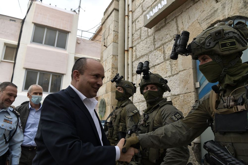 Israel's Prime Minister Naftali Bennett meeting with YAMAM police officers in Israel, December 1, 2021.