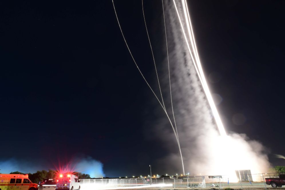 Rockets seen fired from the Gaza strip, into Tel Aviv and central Israel on May 11, 2021