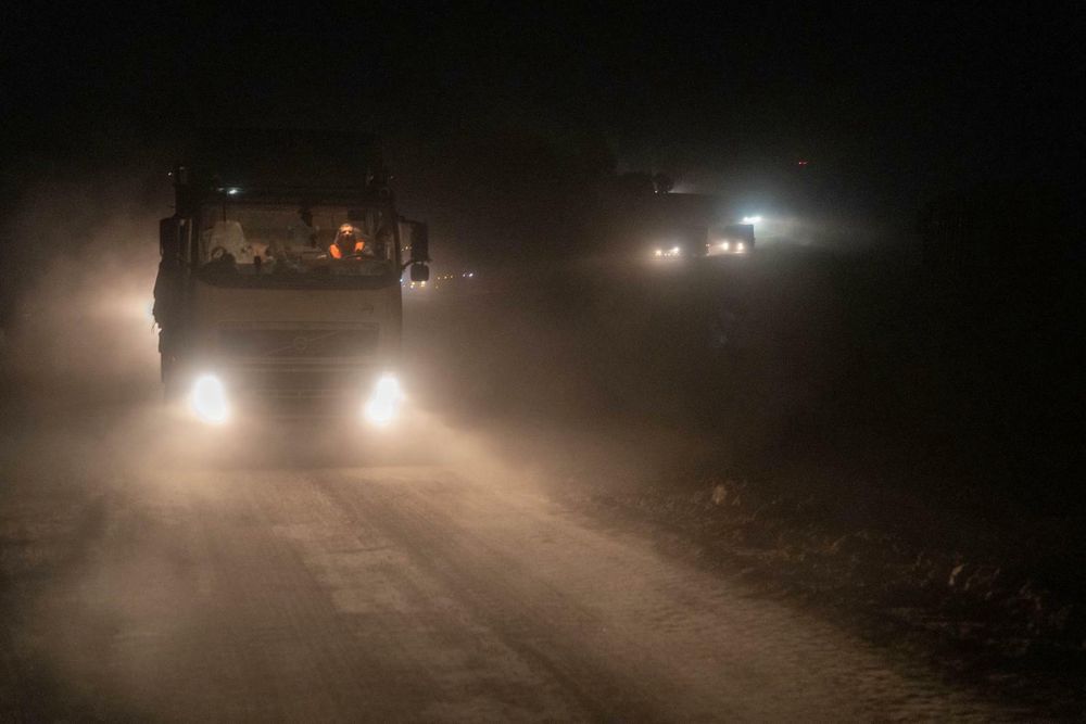 Humanitarian aid trucks entering the Gaza Strip via the "96th Gate" from Israel.