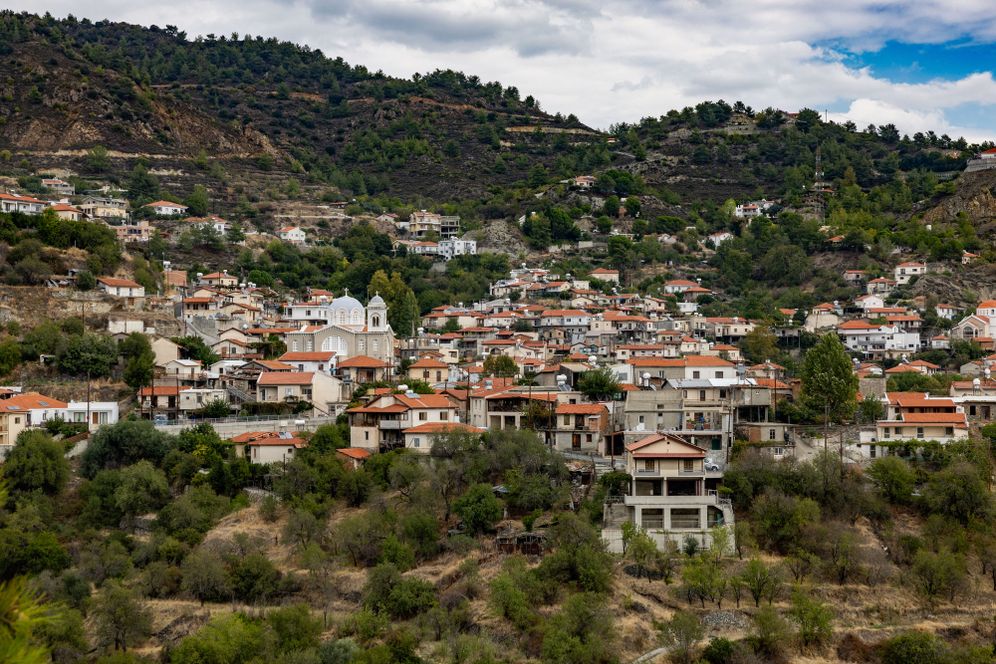 File photo of hillside villages near the coastal city of Paphos, on the Greek side of Cyprus