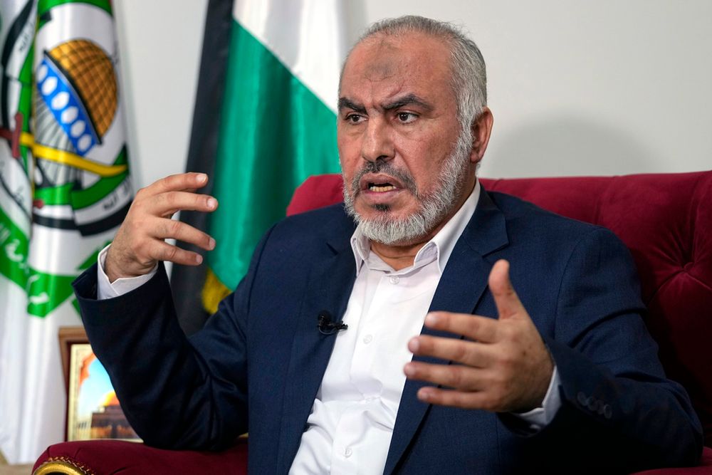 Ghazi Hamad, a member of Hamas' decision-making political bureau, speaks during an interview with The Associated Press in Beirut, Lebanon.