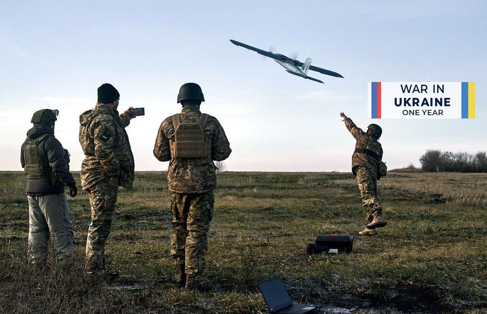 Ukrainian soldiers launch a drone at Russian positions near Bakhmut, Donetsk region, Ukraine
