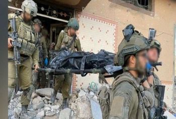 Israel Defense Forces IDF soldiers carrying the body of Yahya Sinwar