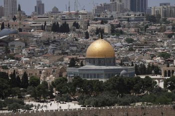 The Dome of the Rock Mosque in the Al-Aqsa Mosque Compound in the Old City of Jerusalem is seen from the Mount of Olives Friday, May 2, 2025. 
