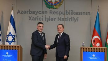 Foreign Minister Gideon Sa'ar at the Foreign Ministry in Baku with Azerbaijani Foreign Minister Jeyhun Bayermov
