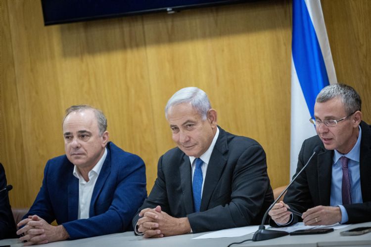 Leader of the opposition and head of the Likud party Benjamin Netanyahu leads a Likud party meeting at the Knesset, the Israeli parliament in Jerusalem on May 23, 2022.