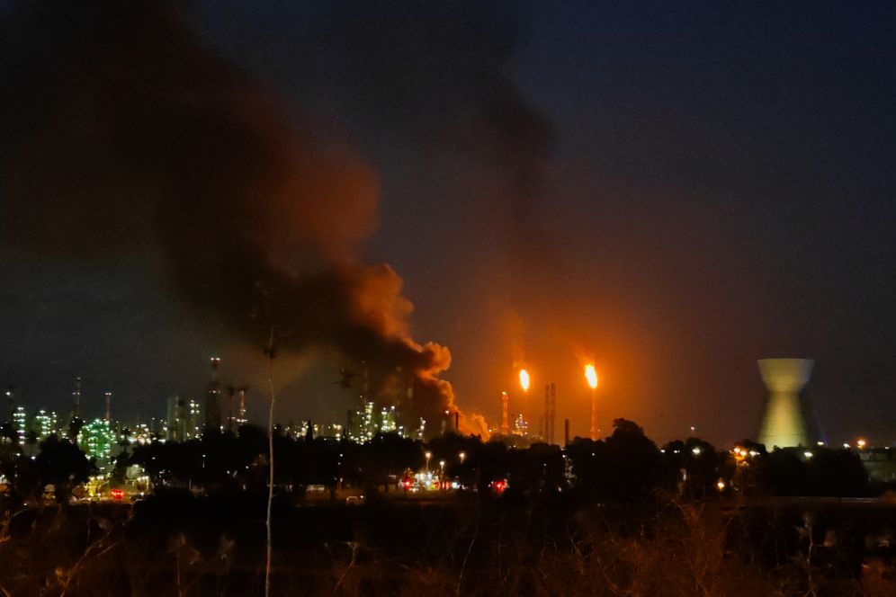 File photo of fire in Haifa caused by an Iranian missile during the 12-day war in June 2025