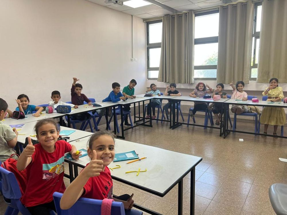 Bedouin children learning Hebrew at the community center in Rahat, southern Israel.