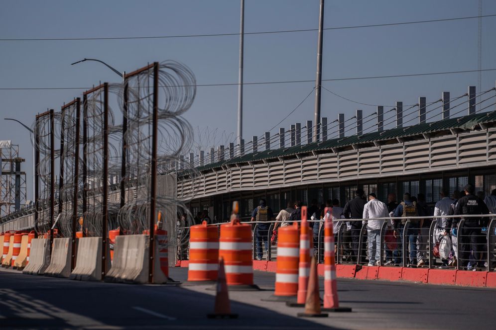 A group of undocumented migrants is deported by U.S. Immigration and Customs Enforcement agents across the McAllen–Hidalgo–Reynosa International Bridge in McAllen, Texas, Friday, March 13, 2026. 