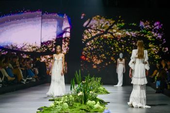 Models display creations designed by Israeli designer Ariel Toledano at the Tel Aviv Fashion Week.