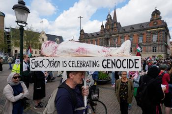 Anti-Israeli protest against the participation of Israeli contestant Eden Golan ahead of the final of the Eurovision Song Contest in Malmo, Sweden, May 11, 2024.