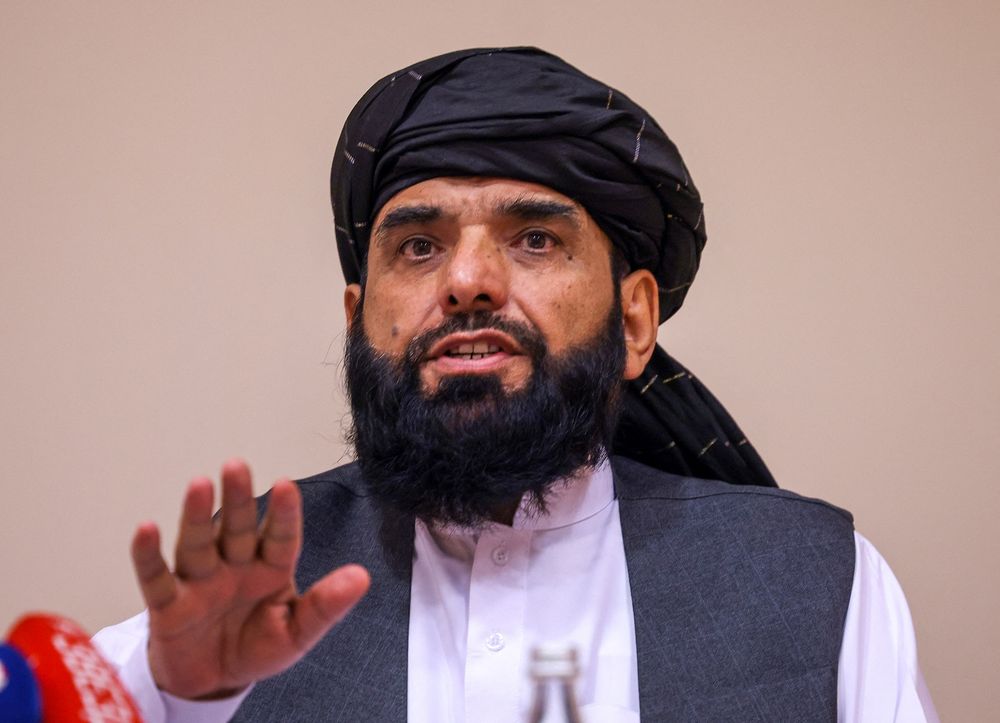 Taliban negotiator Suhail Shaheen attends a press conference in Moscow on July 9, 2021.