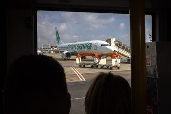 A Transavia plane at the Ben-Gurion International Airport, central Israel, on September 9, 2022.