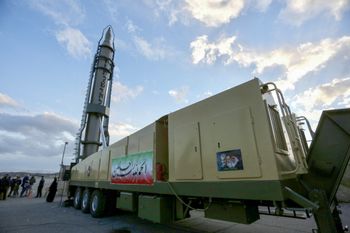 An ranian long-range Ghadr missile displaying 