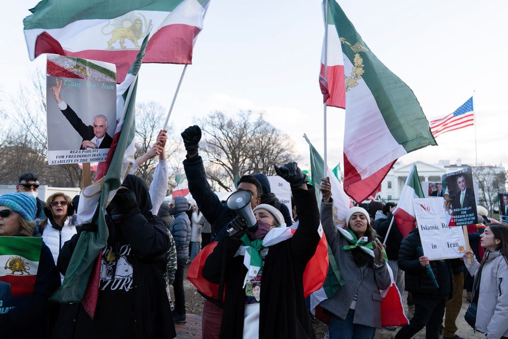 Activists take part in a rally supporting protesters in Iran at Lafayette Park, across from the White House, in Washington, Sunday, Jan. 11, 2026.