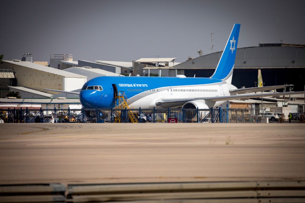 The official airplane of the Israeli Prime Minister “Knaf Zion” or “Wing of Zion”, is seen parked at the Ben Gurion International Airport, Israel, on October 20, 2020.