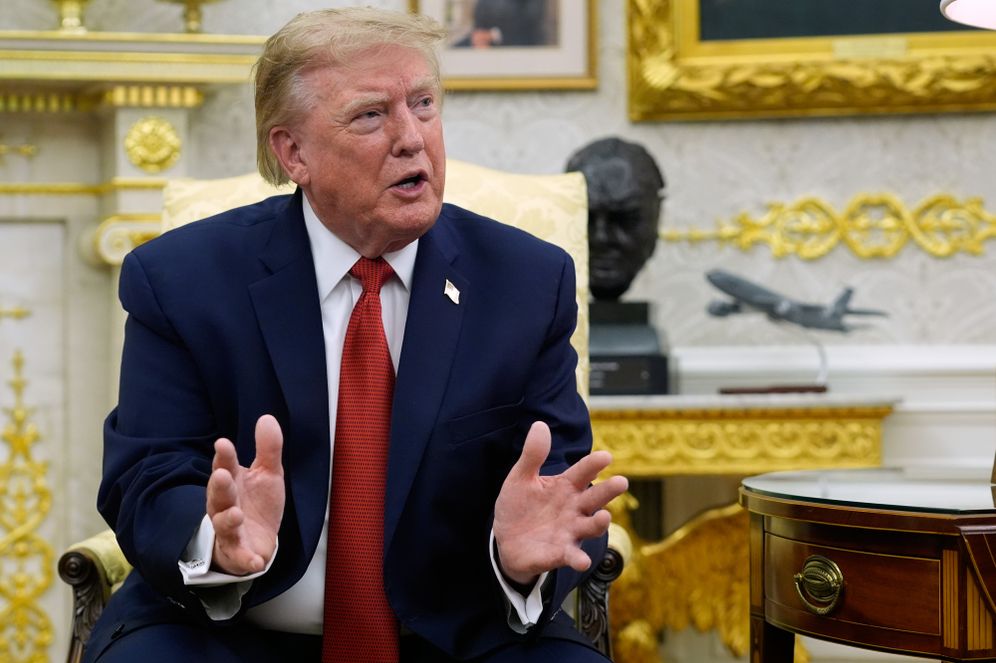 AP Photo/Manuel Balce Ceneta President Donald Trump speaks as he meets with lifeguard Ryder Williams in the Oval Office of the White House, Monday, Aug. 17, 2026, in Washington.