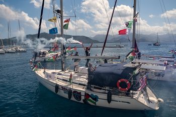 Boats belonging to the Global Sumud Flotilla, carrying activists and humanitarian aid, depart for Gaza from the port of Marmaris, Turkey, Thursday, May 14, 2026, in an attempt to break the Israeli naval blockade

