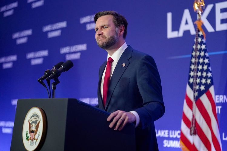Vice President JD Vance speaks to members of the media after the US and Iran held high-level talks at the Bürgenstock Resort in Obbuergen, near Lucerne, in Switzerland, Monday, June 22, 2026