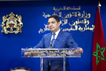 وزير الخارجية المغربي ناصر بوريطة خلال مؤتمر صحفي في الرباط ، المغرب ، الأربعاء 11 أغسطس 2021.