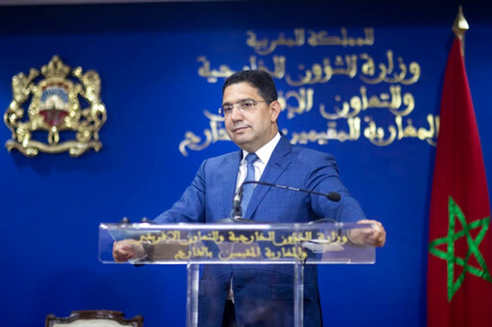 وزير الخارجية المغربي ناصر بوريطة خلال مؤتمر صحفي في الرباط ، المغرب ، الأربعاء 11 أغسطس 2021.