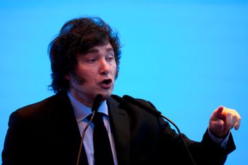Argentina's President Javier Milei talks during the International Economic Forum of the Americas, in Buenos Aires, Argentina.