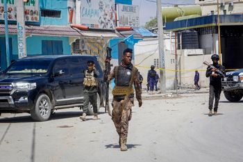 Security forces patrol in Mogadishu, Somalia.