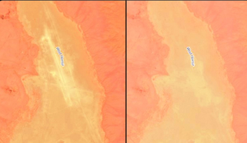 Satellite images reportedly show the location of the secret Israeli outpost established in the Iraqi desert, in western Najaf Governorate. These are before-and-after images showing a dirt airstrip built at the site sometime between late February and early March.