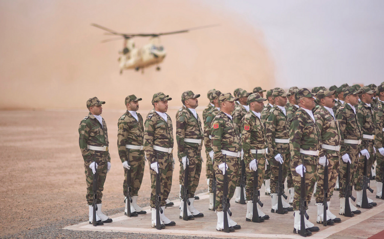 Members of the Moroccan Royal Armed Forces stand guard as they take part in the 21st edition of the African Lion military exercise, in Tantan, south of Agadir, Morocco, May 23, 2025. 