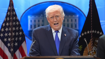 U.S. President Donald Trump speaks during a press briefing at the White House, February 20, 2026