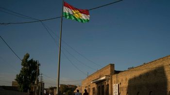 A Kurdish flag waves inside the Erbil's citadel in central Erbil, Iraq.