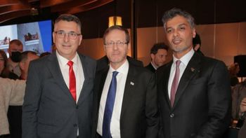 Israeli FM Sa'ar, Israeli President Herzog, and Emirate Ambassador to Israel Mohamed Al Khaja