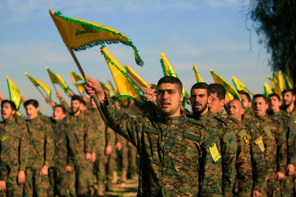 Members of the Lebanese terror group Hezbollah in the village of Tefahta, southern Lebanon.