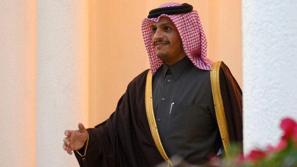 FILE - Mohammed bin Abdulrahman bin Jassim al-Thani, the Deputy Prime Minister and Qatari Minister of Foreign Affairs, at the Sea Palace in Doha, Qatar, on January 13, 2019.