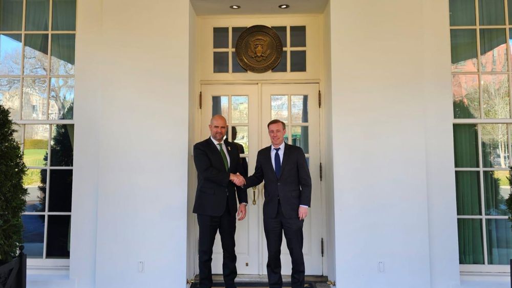 Knesset Speaker Amir Ohana with Jake Sullivan, the U.S. National Security Advisor, at the White House in Washington, D.C., USA.