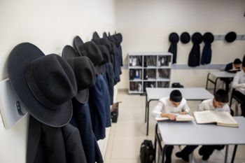 Ultra-orthodox Jewish kids in a Jerusalem school, on August 9, 2021.