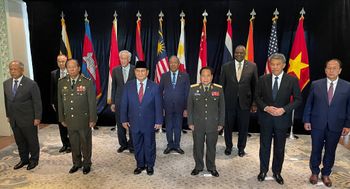 U.S. Secretary of Defense Lloyd Austin (3rd R) posing for photos with Southeast Asian defence ministers at the 20th Shangri-La Dialogue summit in Singapore.