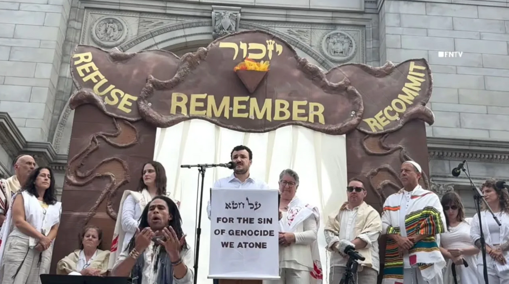 (photo credit: Screenshot/YouTube/ FREEDOMNEWS TV - NATIONAL / SCOOTERCASTER)
Palestinian activist Mahmoud Khalil speaking at a Yom Kippur Yizkor event in New York, September 21, 2026.