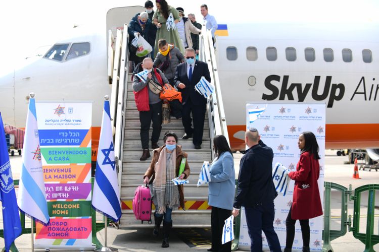 Ukrainian Jewish immigrants arrive at Ben Gurion airport in Tel Aviv, Israel, as part of aliyah from Ukraine, on February 20, 2022.