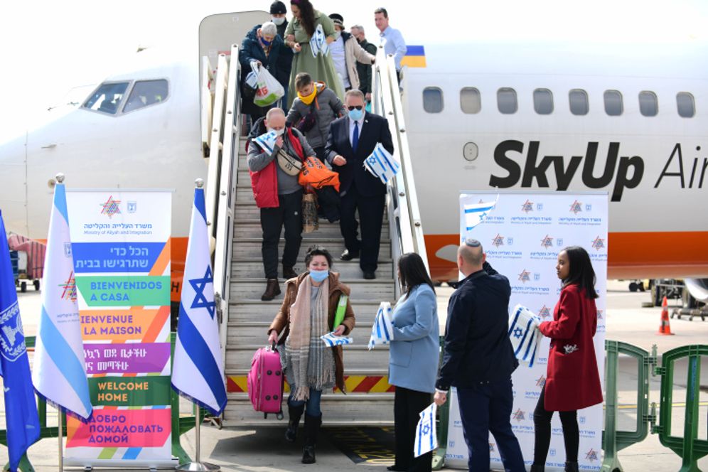 Ukrainian Jewish immigrants arrive at Ben Gurion airport in Tel Aviv, Israel.