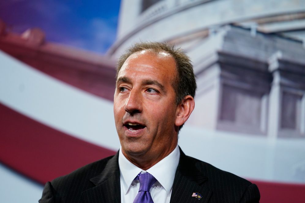AP Photo/Matt Rourke Jeff Bartos takes part in a forum for Republican candidates for US Senate in Pennsylvania at the Pennsylvania Leadership Conference in Camp Hill, Pa., Saturday, April 2, 2022.